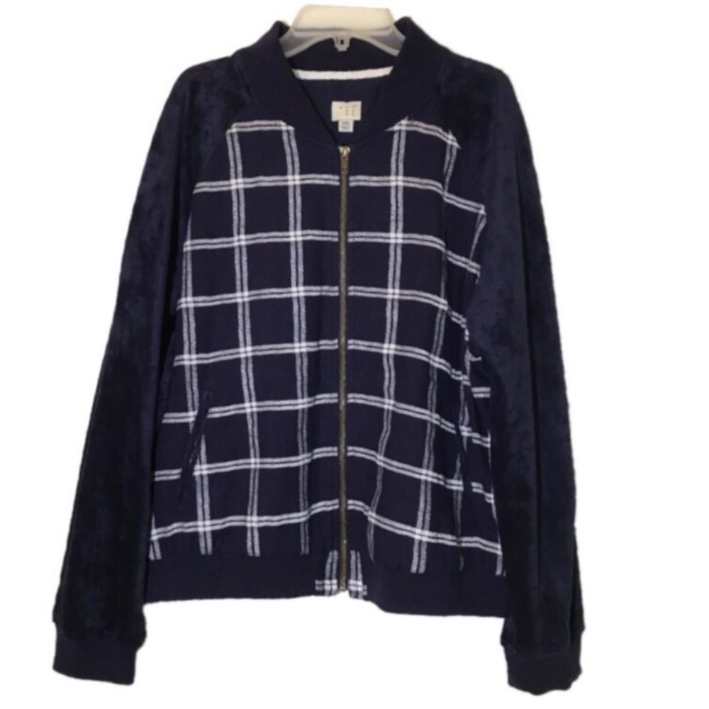 A New Day Navy Checked Suede-Feel Zip-Up Jacket
